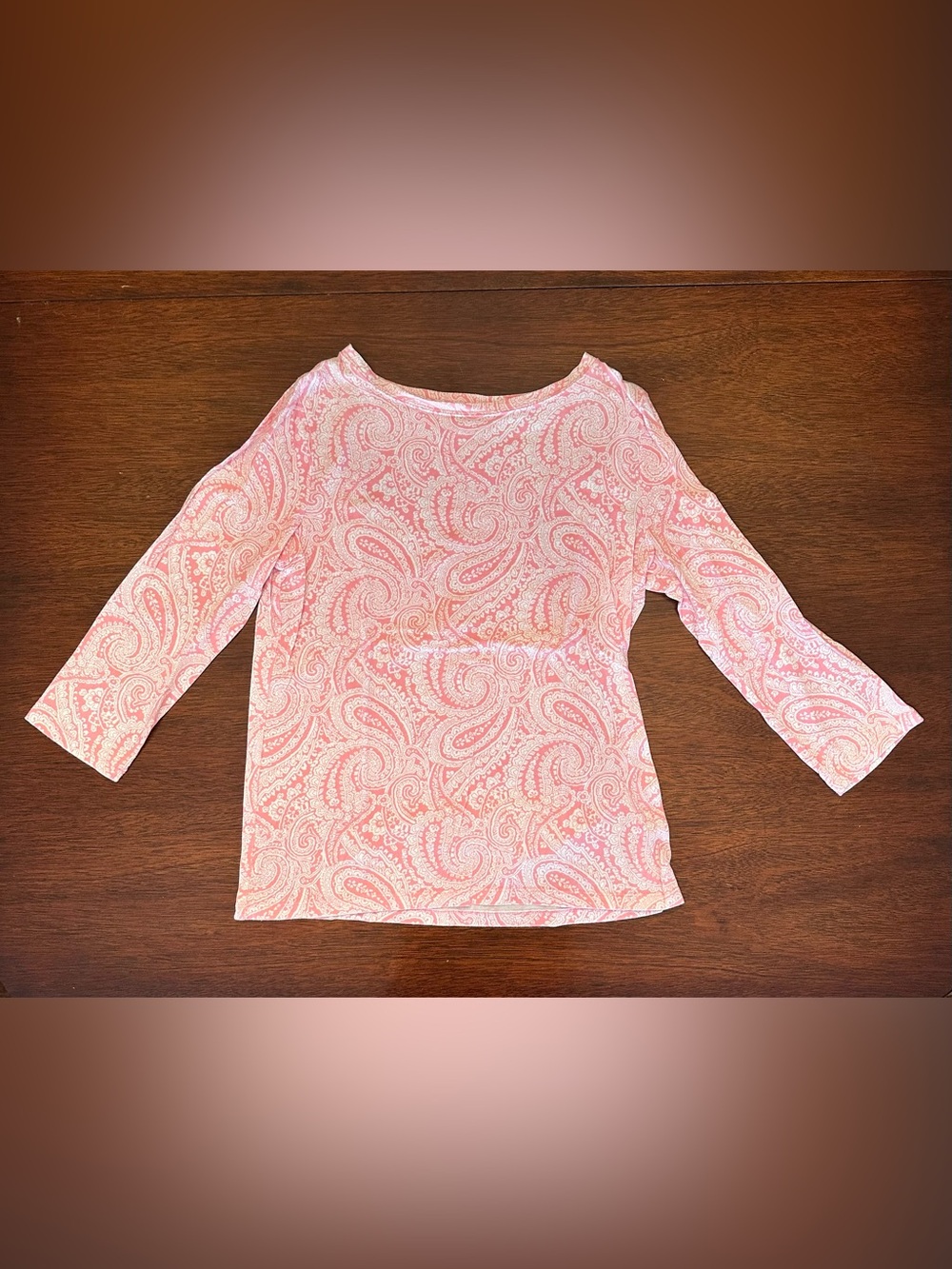 Jones New York Pink Paisley Scoop Neck 3/4 Sleeve Tee